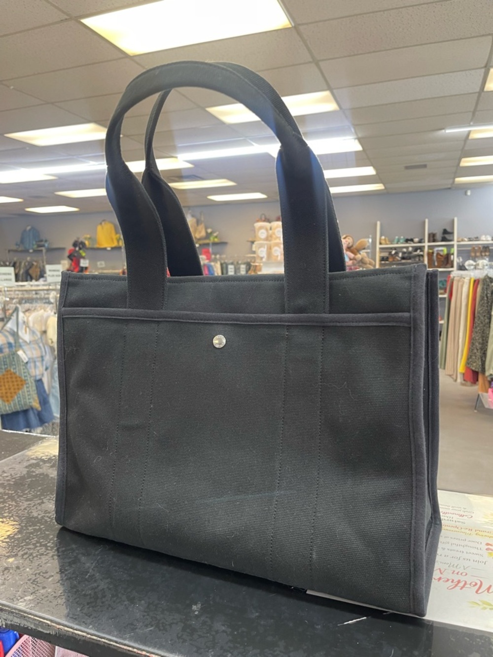 Coach Black Canvas Tote with Gold Script Logo - Picture 3 of 5